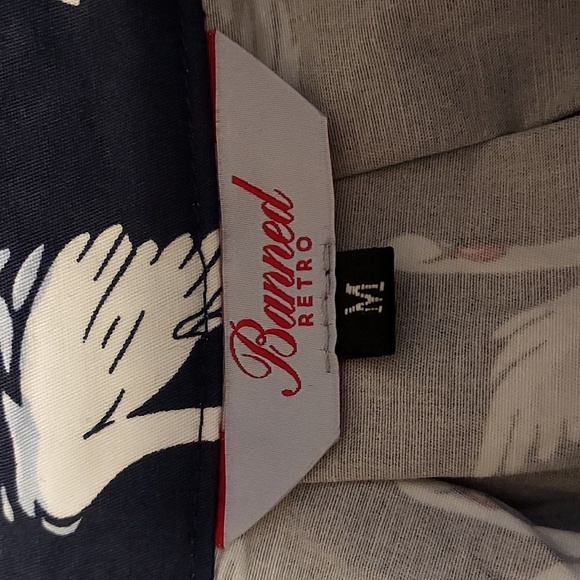 Banned Retro Navy & White Pin-Up Rockabilly Swan Print Pleated Swing Skirt M - Picture 7 of 9